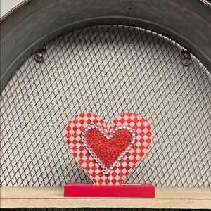 Valentine’s Day Decor Heart Block-Pink/Red Checkered Print and Rhinestones